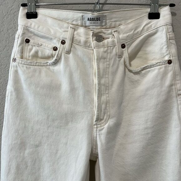 AGOLDE Riley High Rise Straight Crop Distressed Jeans Off White Size 25 - Picture 2 of 6
